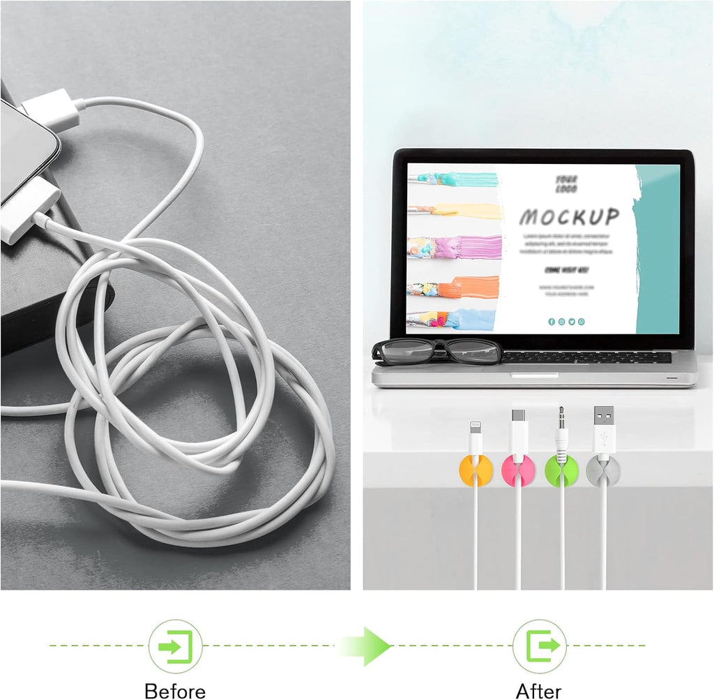 12 Pack Cable Clips, Adhesive Cord Organizer Holder for Desk Colorful