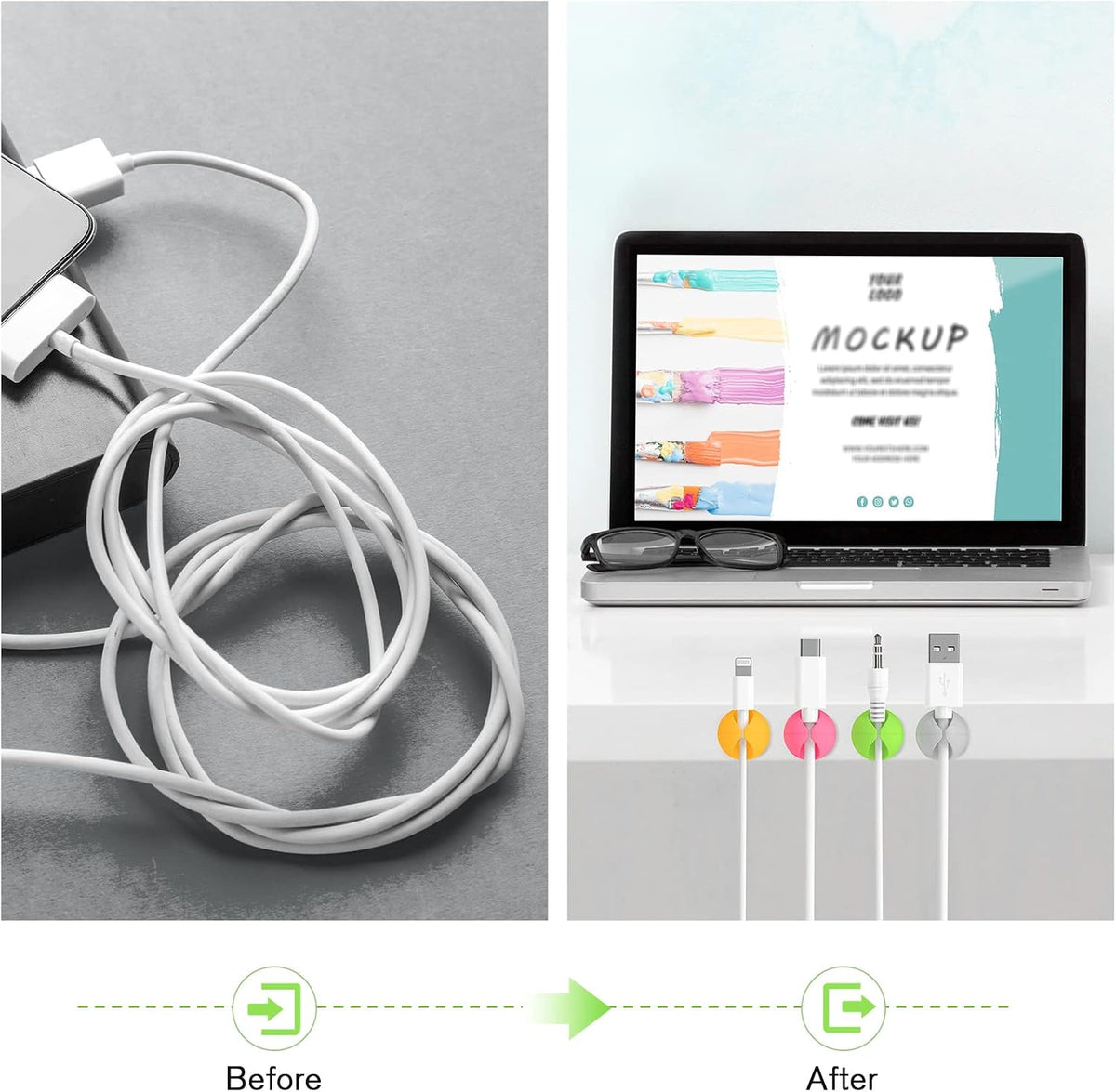 12 Pack Cable Clips, Adhesive Cord Organizer Holder for Desk Colorful
