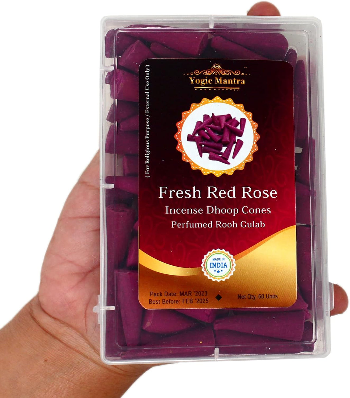 Rose Dhoop Incense Cones | 60 Pcs | 1.5" | Meditative Aromatic Fragrance