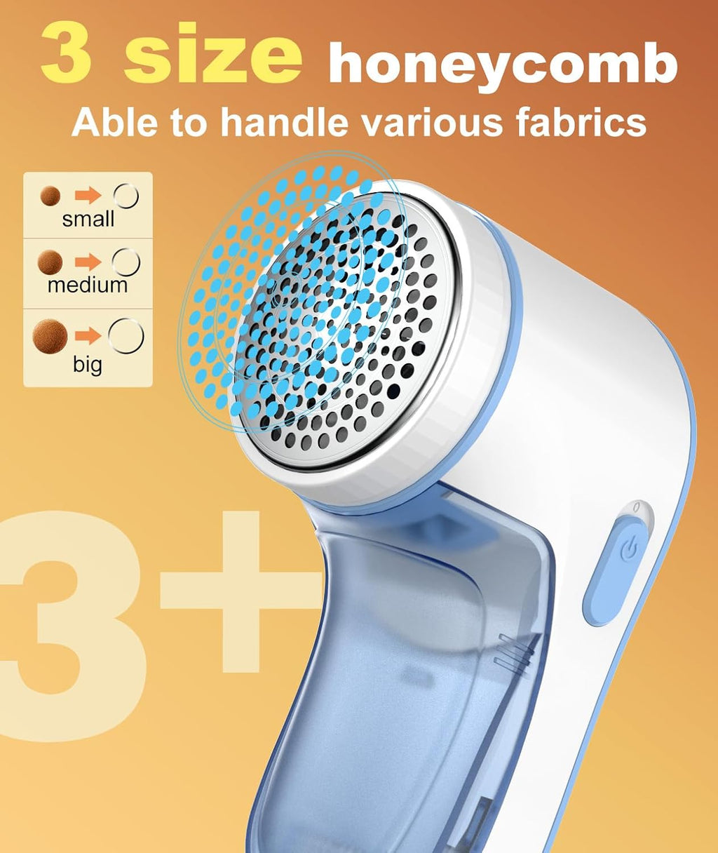 Fabric Shaver, Lint Remover for Clothes, Effectively and Quickly Remove Pills, Sweater Shaver with Stainless Steel 3-Leaf Blades and Safety Lock Protection.(Blue & White)