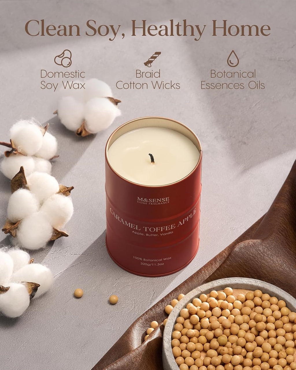 M&SENSE Caramel Toffee Apple Scented Soy Fall Candles, 11.3 oz