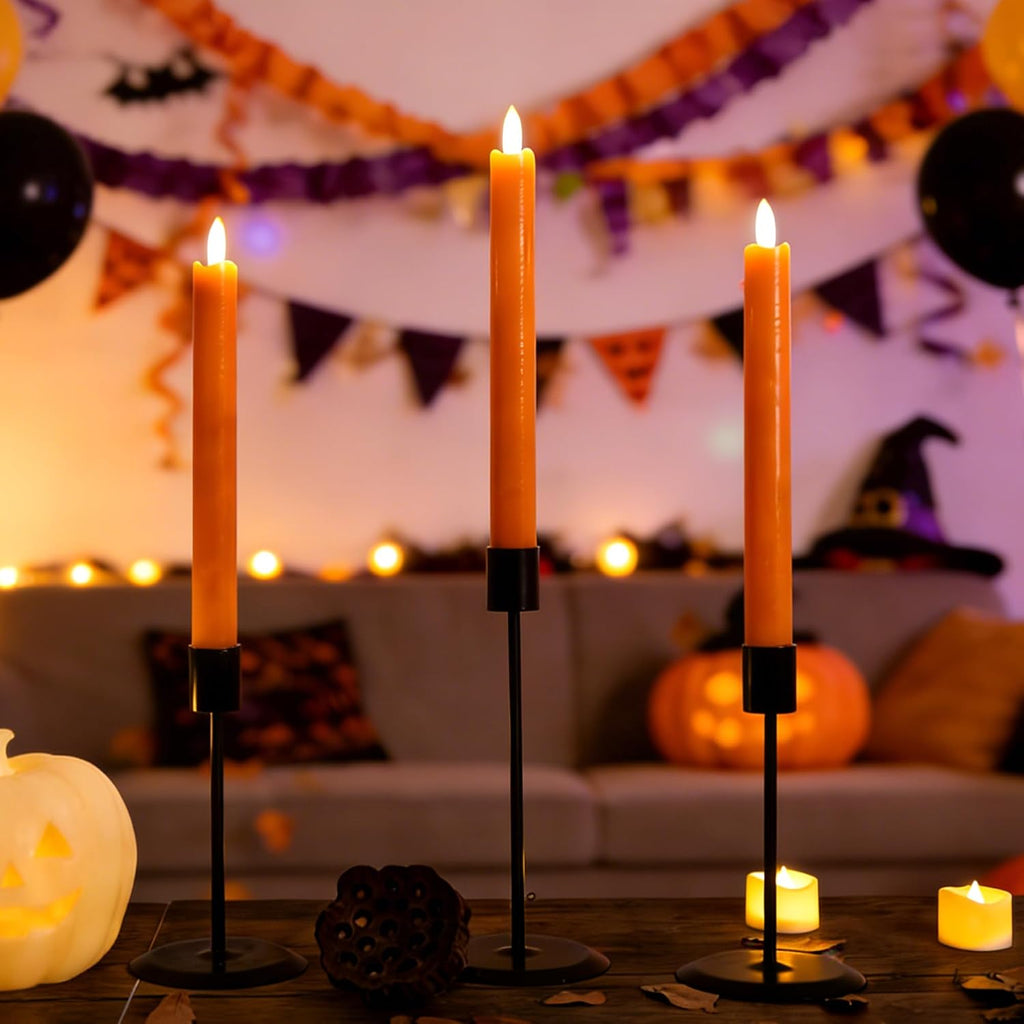 JOIONE Orange Halloween Flameless Taper Candles with Remote, 3 Pack