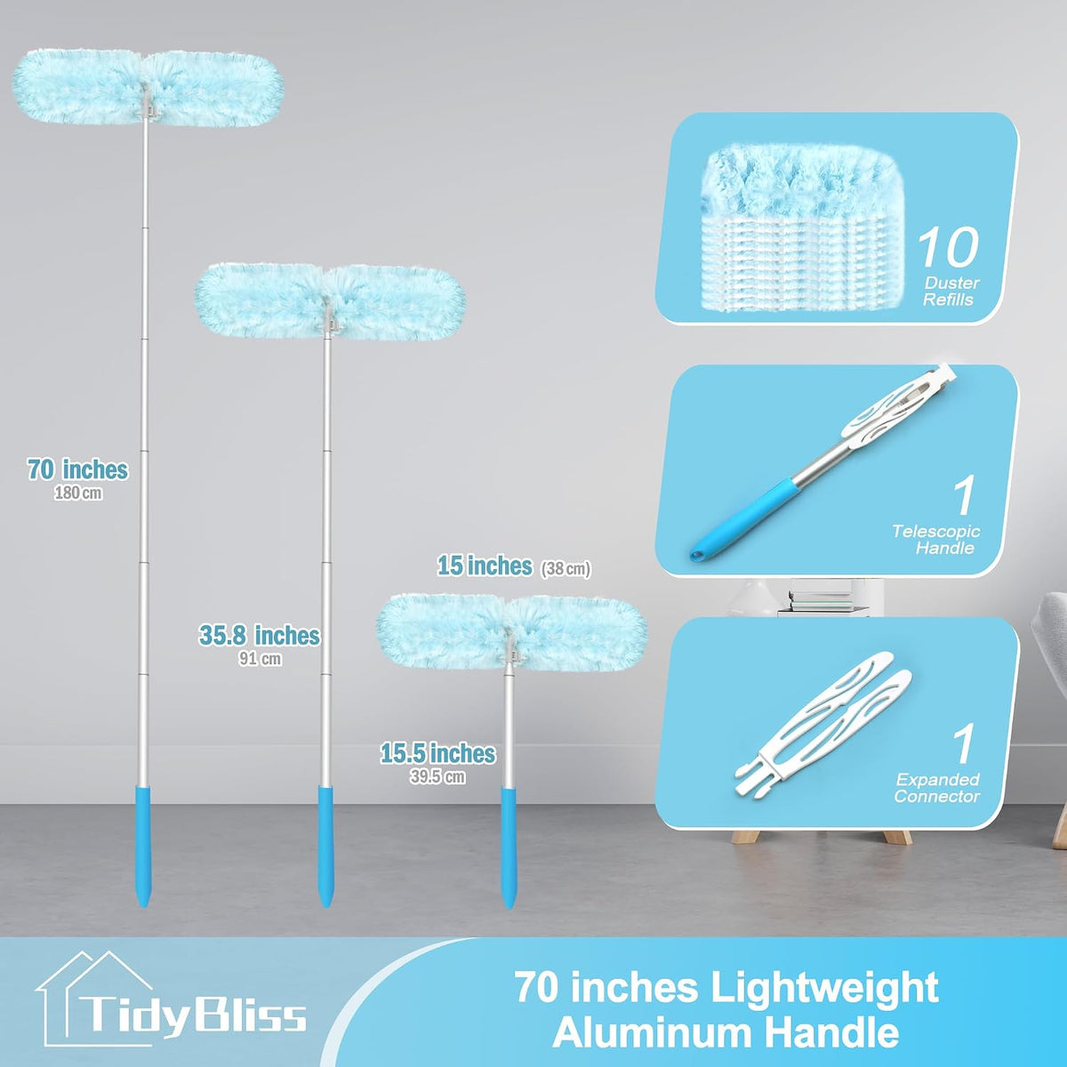 TidyBliss 6 ft Extendable Dusters for Cleaning Compatible with Swiffer