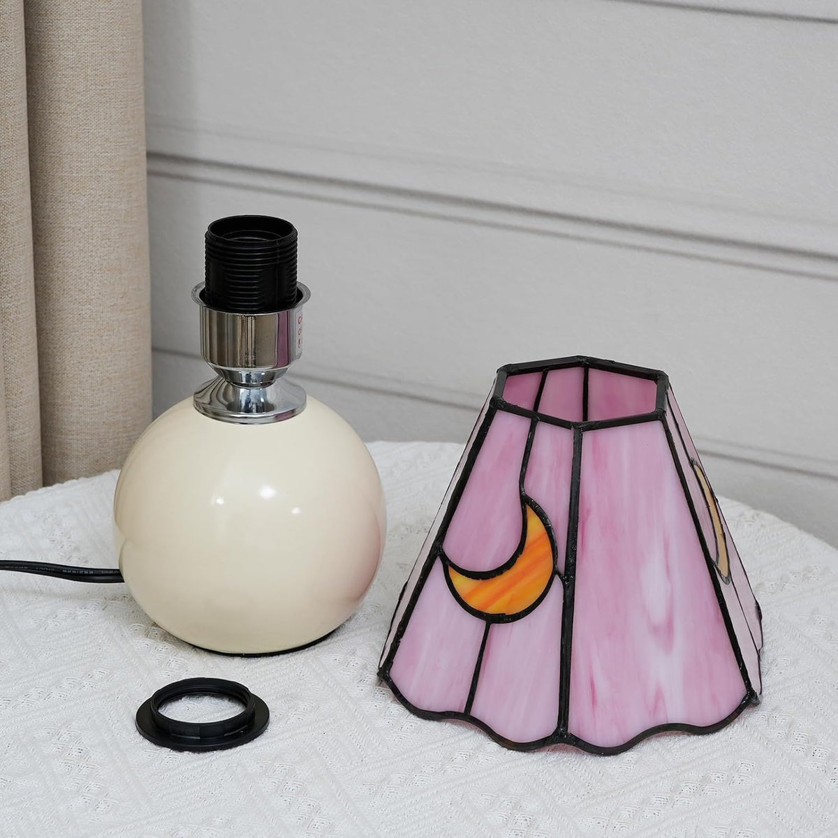 Tiffany Lamp Stained Glass Table Lamp Moon Mushroom Pink Cute Small Bedside lamp Living Room Dining Room Office Decoration Desk lamp Home Decoration Creative Gift Scene Prop