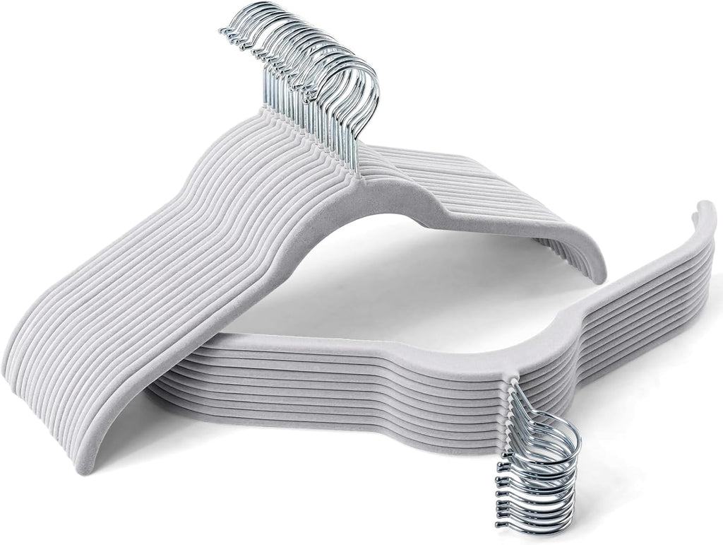 Sishynio Velvet Shirt Hangers 30 Pack, Slim Felt Hangers Gray