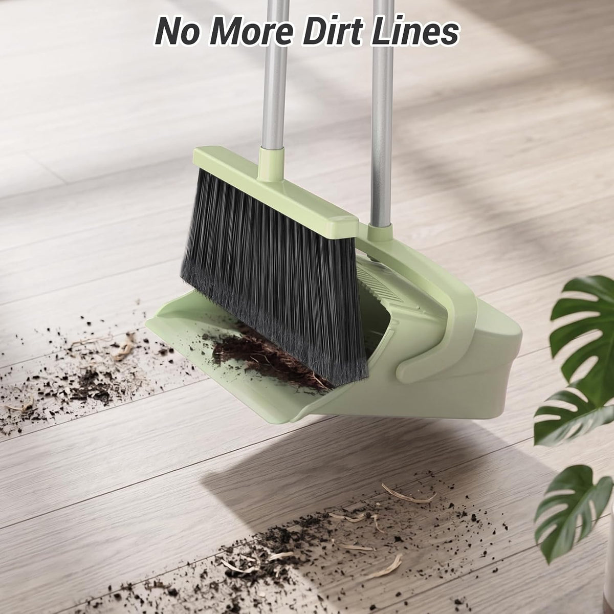Broom with Dustpan Set for Pet Hair & Dust Cleanup, Green