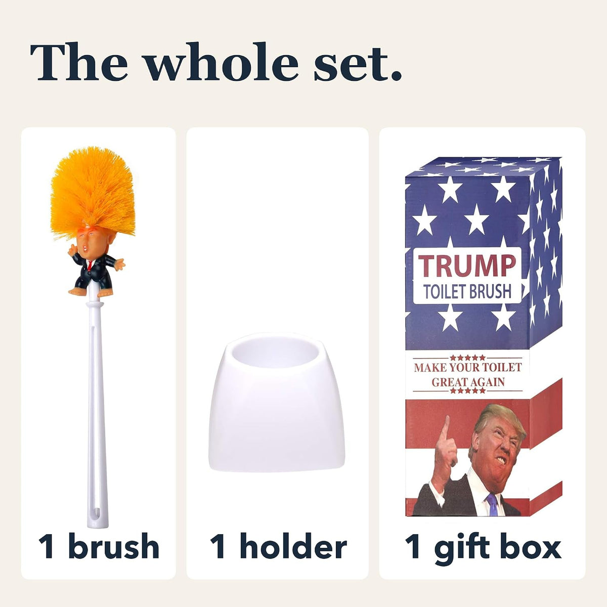 Donald Trump Toilet Brush with Holder & Gift Box, Gag Gift