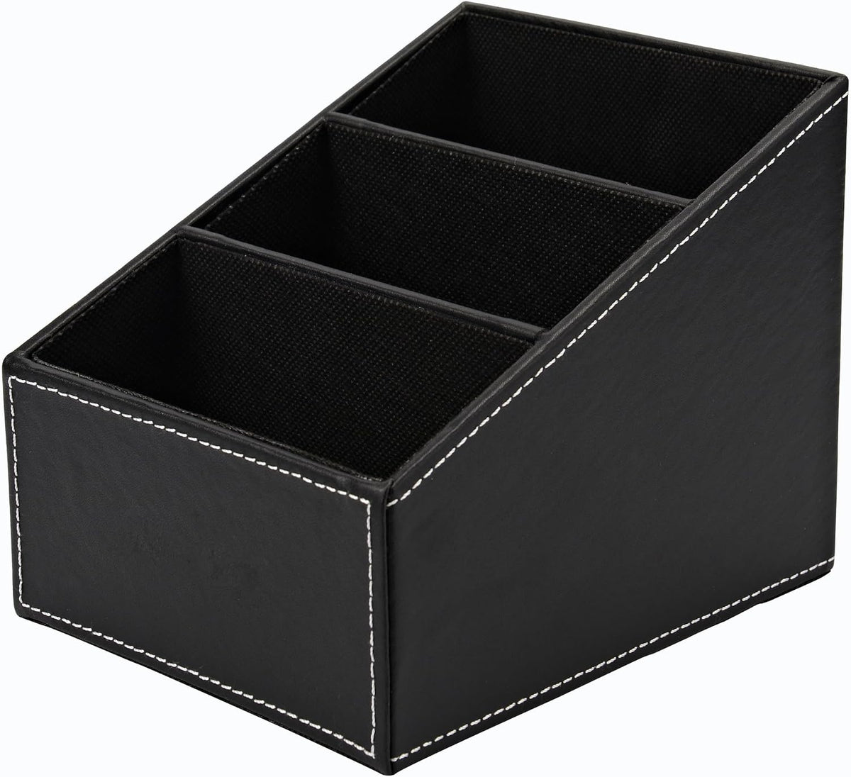 I-MART PU Leather Remote Control Holder Organizer with 3 Compartments, Stylish TV Remote Holder Caddy for Desk Nightstand Coffee Table and Media Accessory Storage (Black)