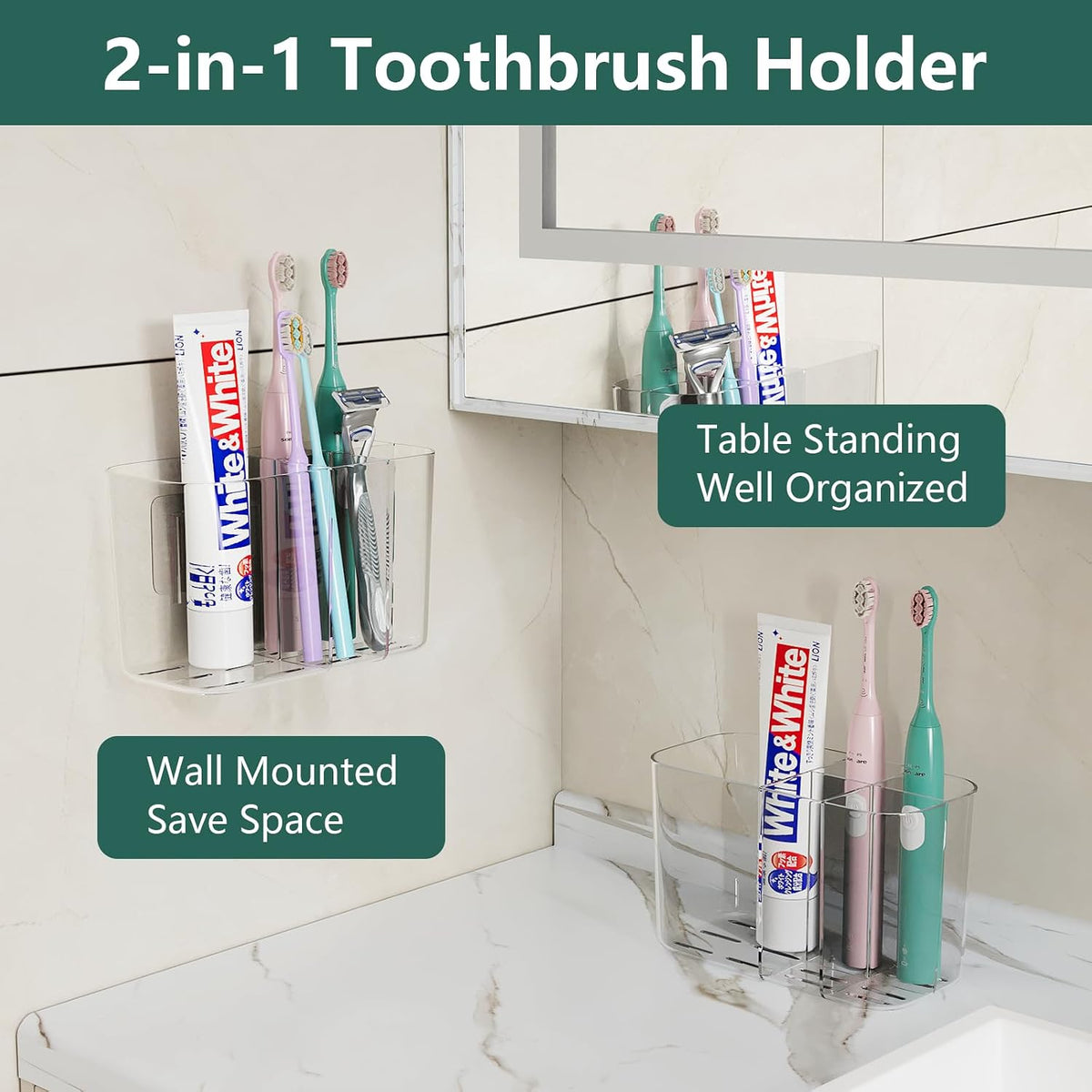 5 Slots Toothbrush Holders Wall Mounted for Bathrooms
