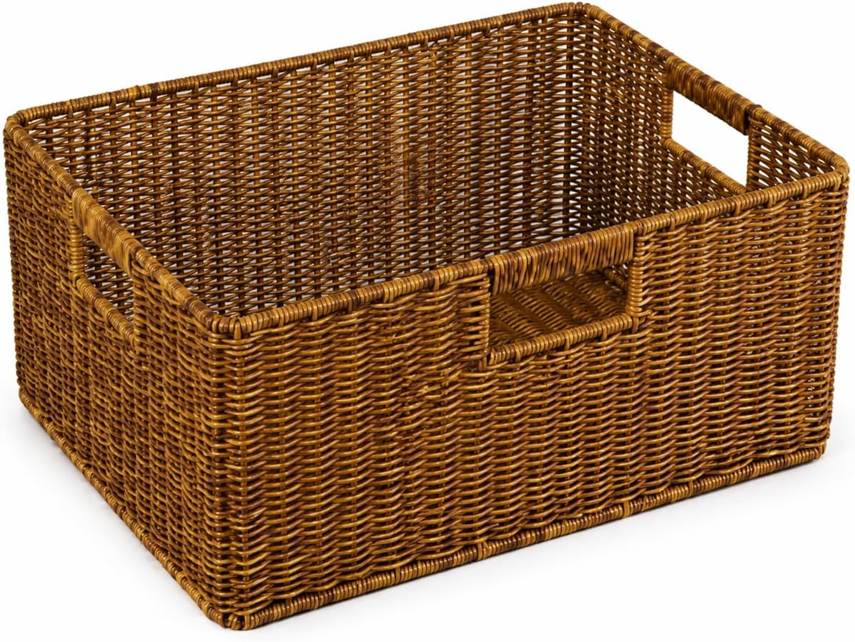 Large Wicker Basket, Waterproof Wicker Storage Basket for Organizing, Brown