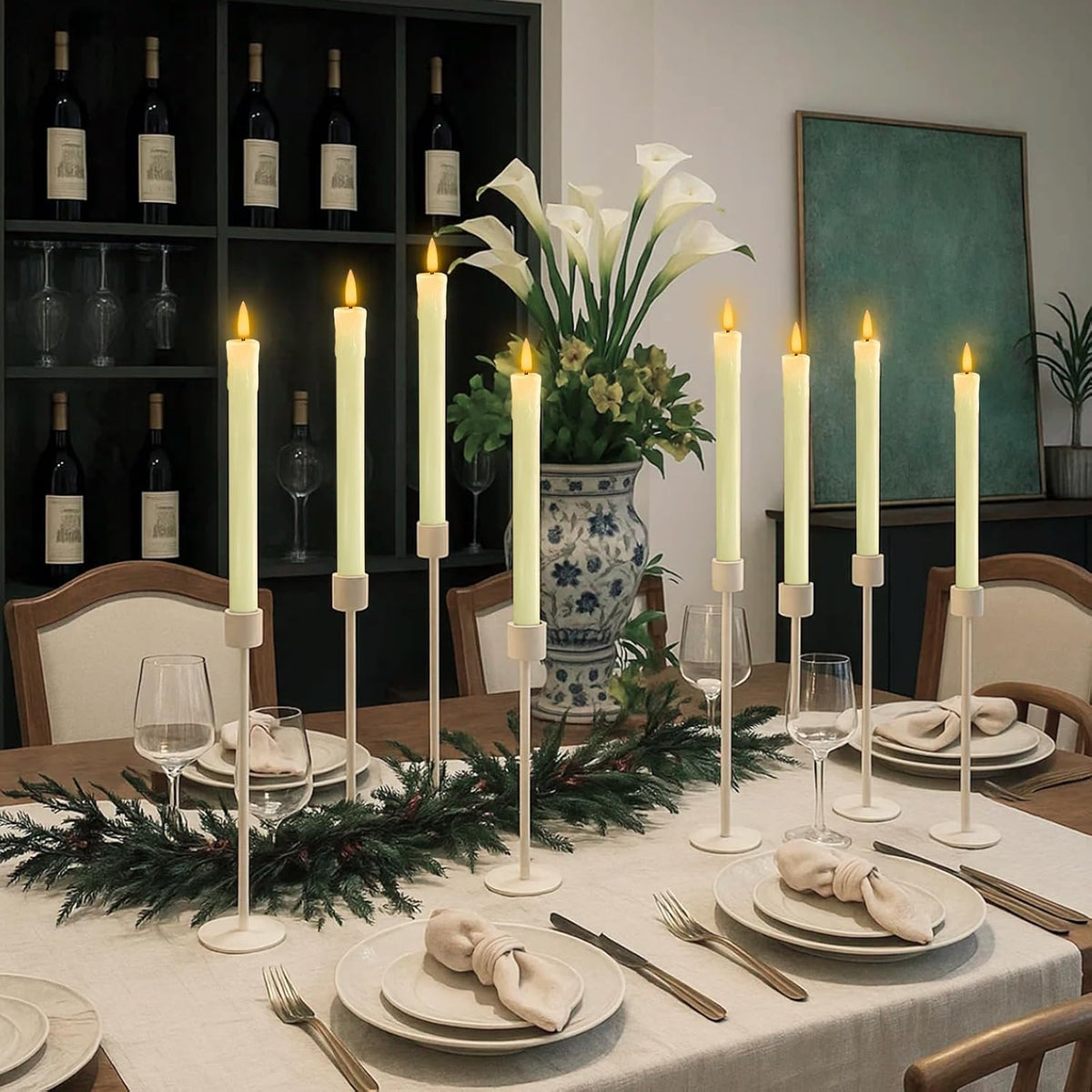 Homemory 9.6 Inches Waxy Flameless Taper Candles with Remote Timer Dimmer, Flickering LED Candlesticks, Battery Operated Window Candle for Christmas Wedding Decor, 6 Pcs Ivory Drip Taper Candles