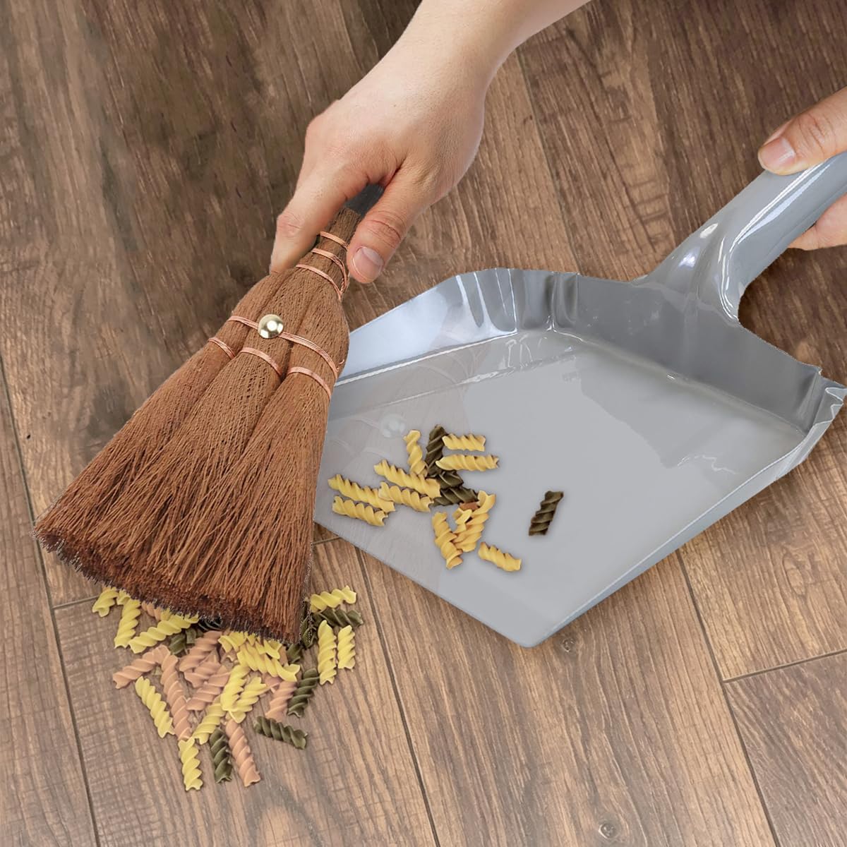 Small Metal Dust Pan and Brush for Fireplace, Garage, Shop, 9" Wide