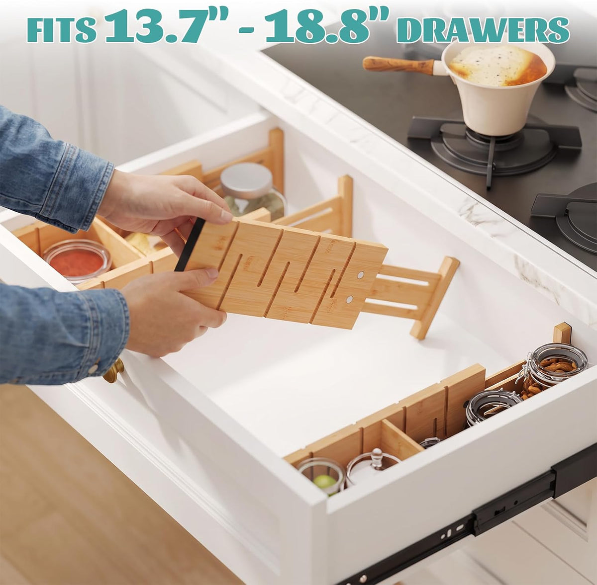 Bamboo Drawer Dividers 4 Pack, Adjustable 13.7-18.8in Dresser Organizer