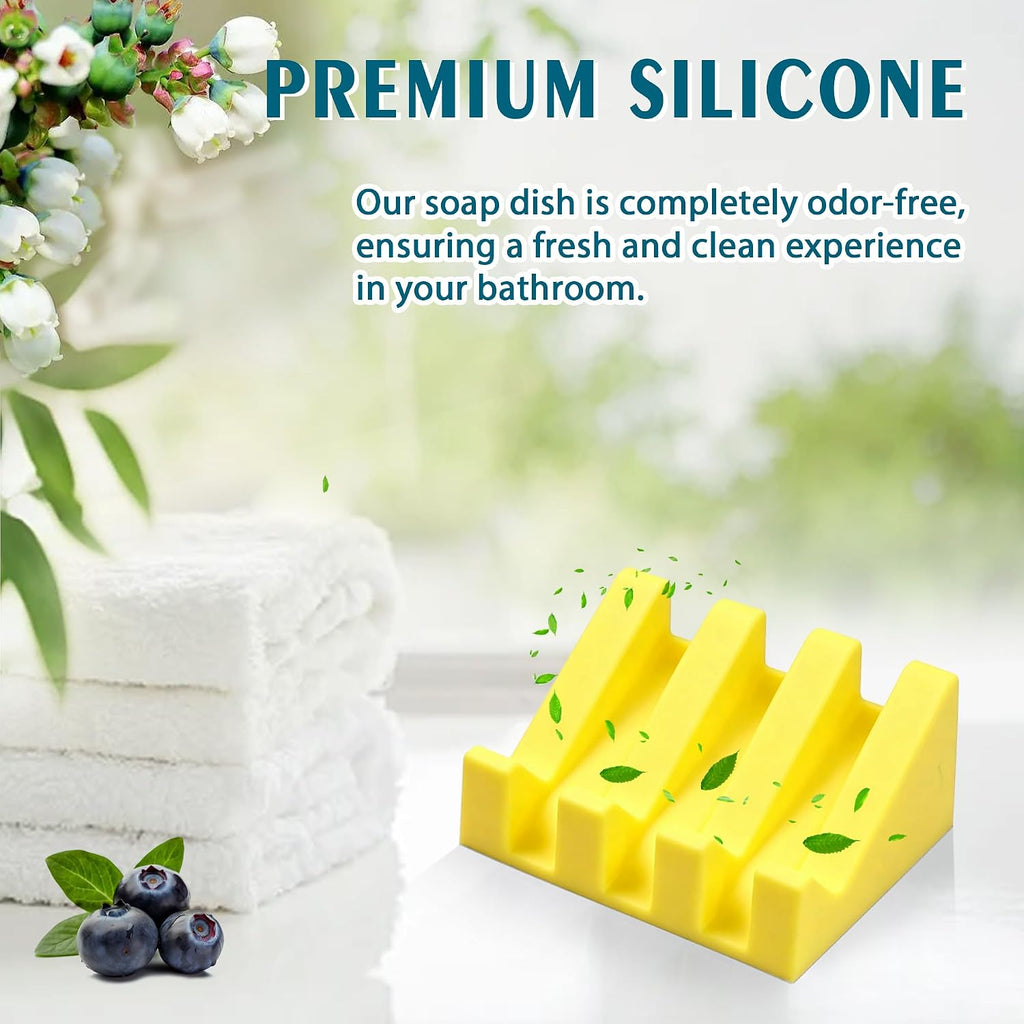 Silicone Soap Dish Self Draining with Suction Cups (Yellow,1 Pack)