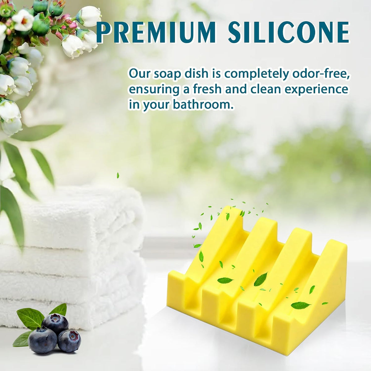 Silicone Soap Dish Self Draining with Suction Cups (Yellow,1 Pack)