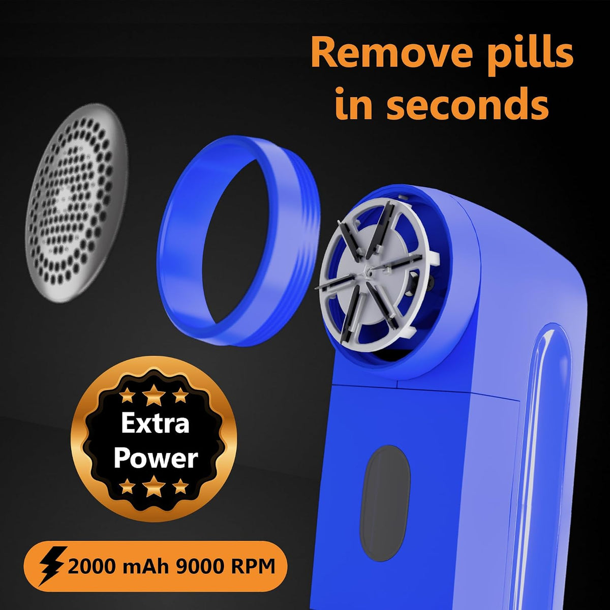 Pionix Fabric Shaver, Sweater Shavers to Remove Pilling, High-Perf Defuzzer, Rechargeable Electric Lint Shaver for Fuzz and Lint Balls from Clothing, Upholstery 2000mah Battery (Candy Blue)
