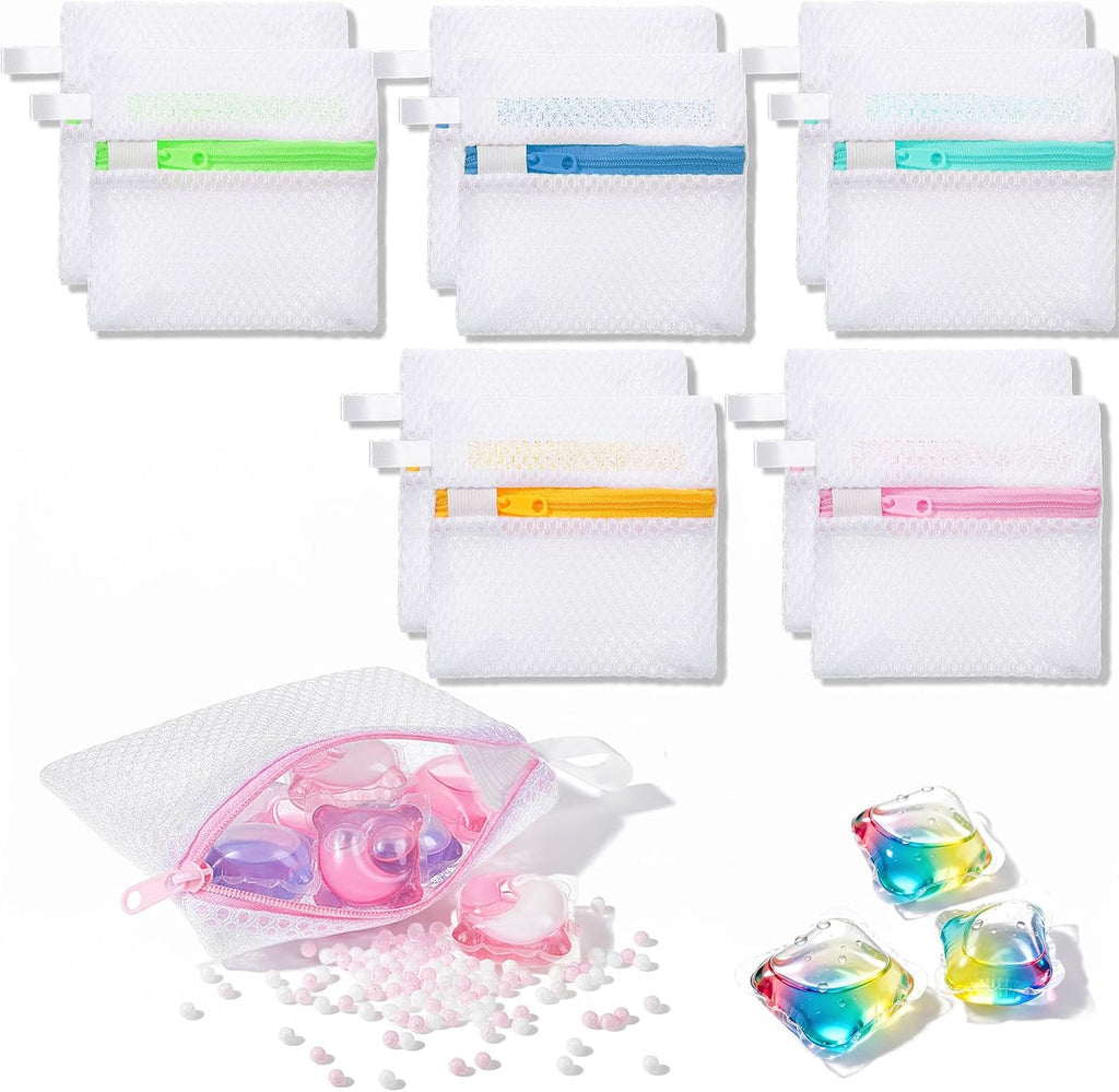 10 Pcs Anti-Sticking Laundry Pod Storage Bag Portable Laundry Pods Dissolution Protection Bag Scent Beads Bags Small Foldable Mesh Laundrys Durable Storage Bags for Pods Scented Beads