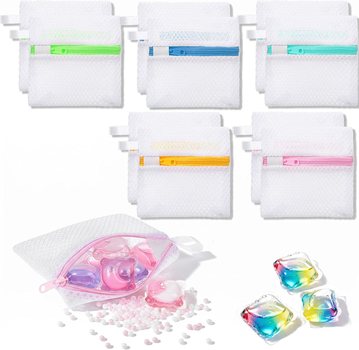 10 Pcs Anti-Sticking Laundry Pod Storage Bag Portable Laundry Pods Dissolution Protection Bag Scent Beads Bags Small Foldable Mesh Laundrys Durable Storage Bags for Pods Scented Beads