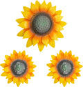 LWINGFLYER Metal Sunflower Wall Decor 12'' & 8" Assorted 3D Metal Wall Art for Sping Garden Fence Farmhouse Kitchen Bathroom Outdoor Indoor Decoration, Set of 3