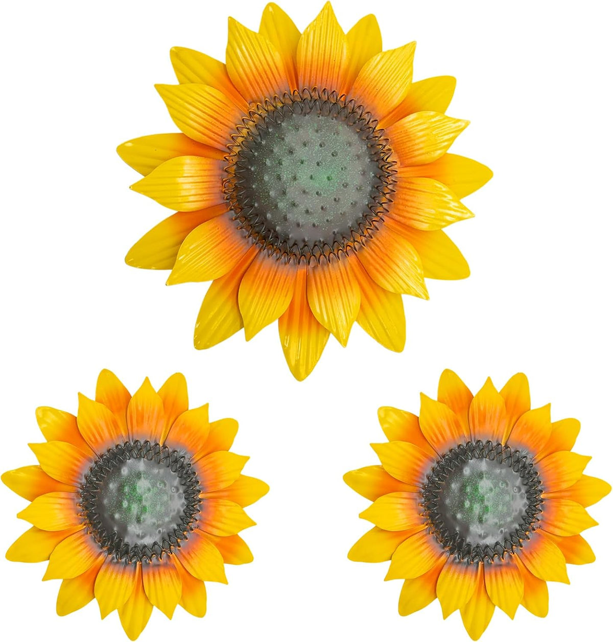 LWINGFLYER Metal Sunflower Wall Decor 12'' & 8" Assorted 3D Metal Wall Art for Sping Garden Fence Farmhouse Kitchen Bathroom Outdoor Indoor Decoration, Set of 3