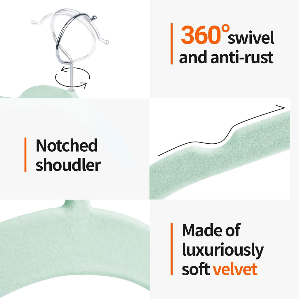 Sishynio Velvet Hangers 30 Pack, Non-Slip Slim Felt Clothes Hangers Green