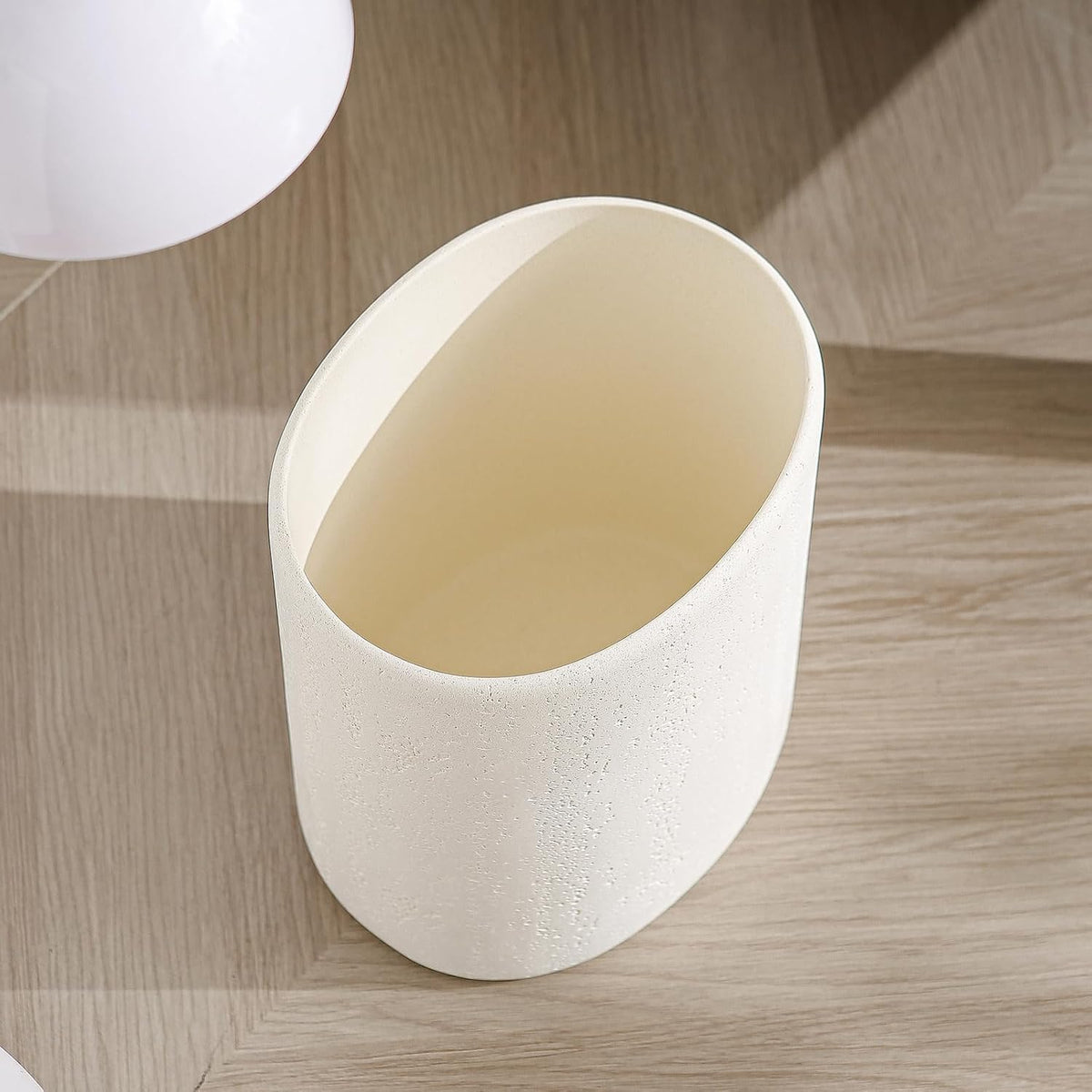 Bathroom Trash Can,1.6 Gallon,Travertine Stone Look,Off White