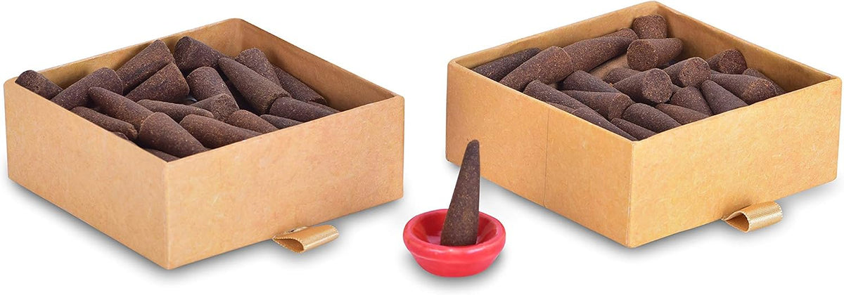 Pack of 2 Natural Incense Cones,Phool Devotion Pack(80 Organic Cones |2 Fragrances:Tulsi & Jasmine)+1 Free Ceramic Holder | Handrolled | Sulpher and Charcoal Free |100% Organic & Natural(500 GMS)