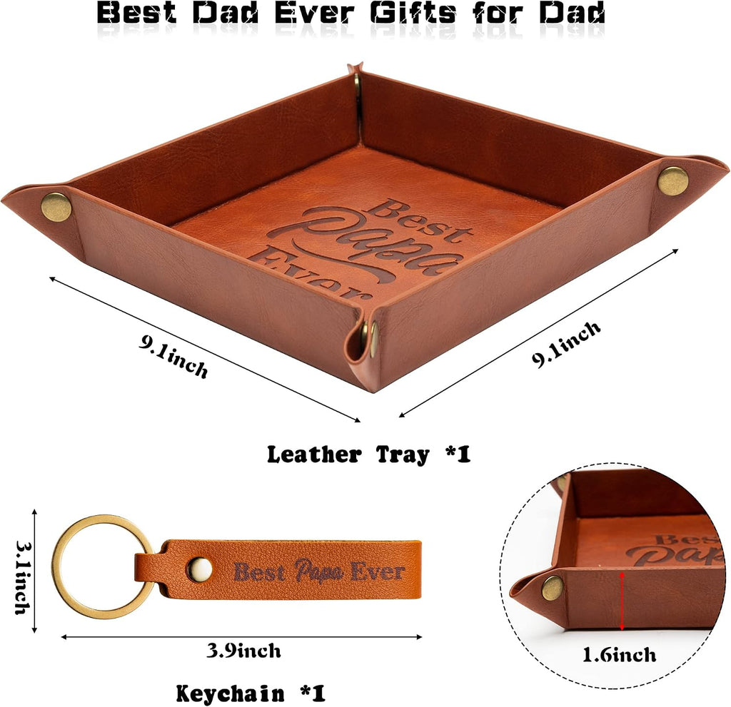 Haooryx Best Papa Ever PU Valet Tray and Keychain Desktop Storage Organizer