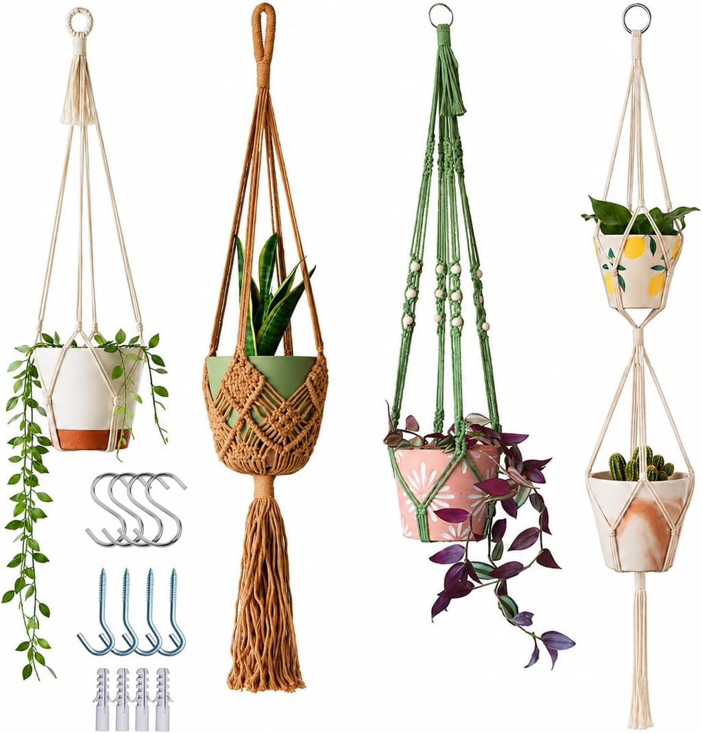 4 Pack Macrame Plant Hanger for Indoor Hanging Plant Holders
