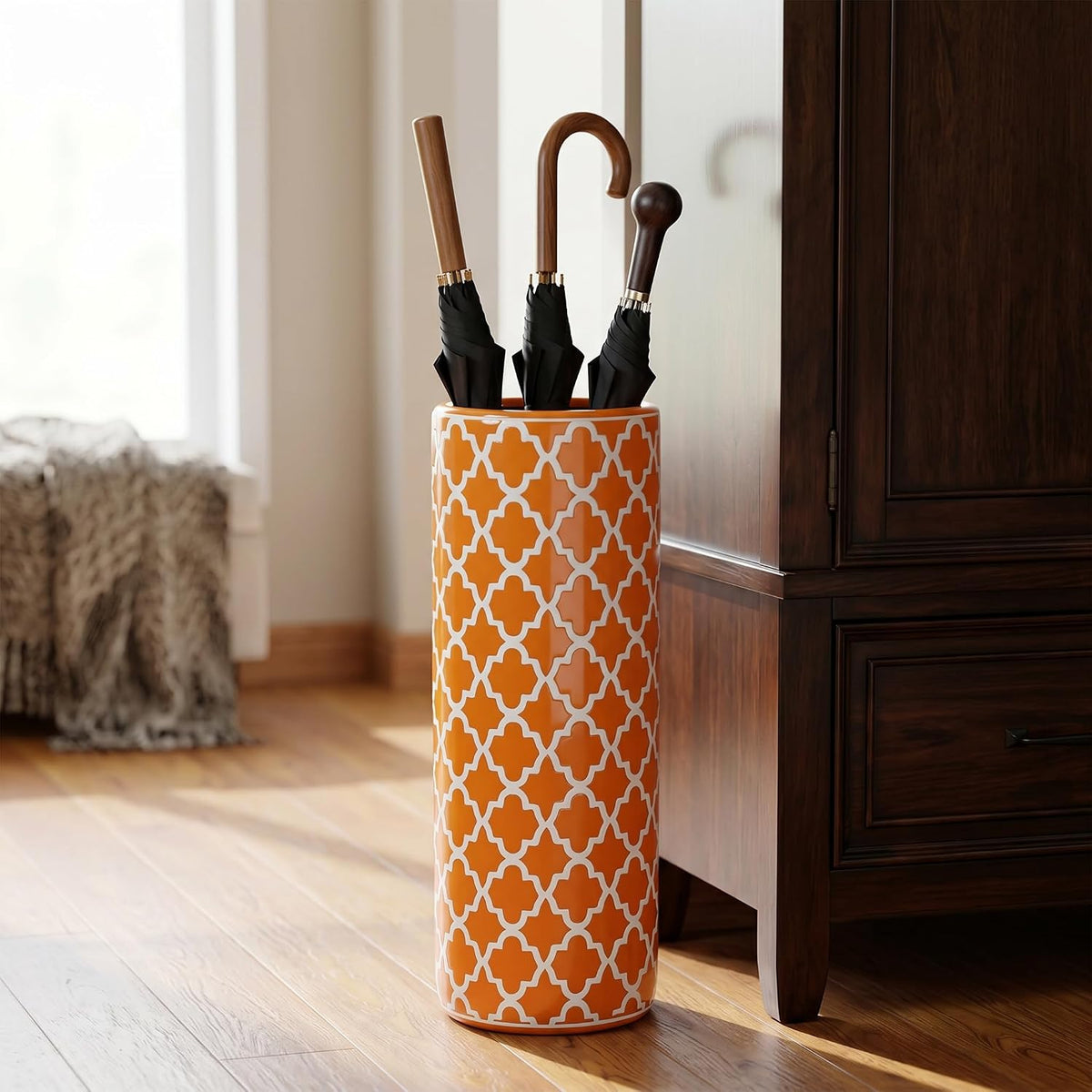 24" H Ceramic Umbrella Stand Contemporary for Entryway Storing Canes