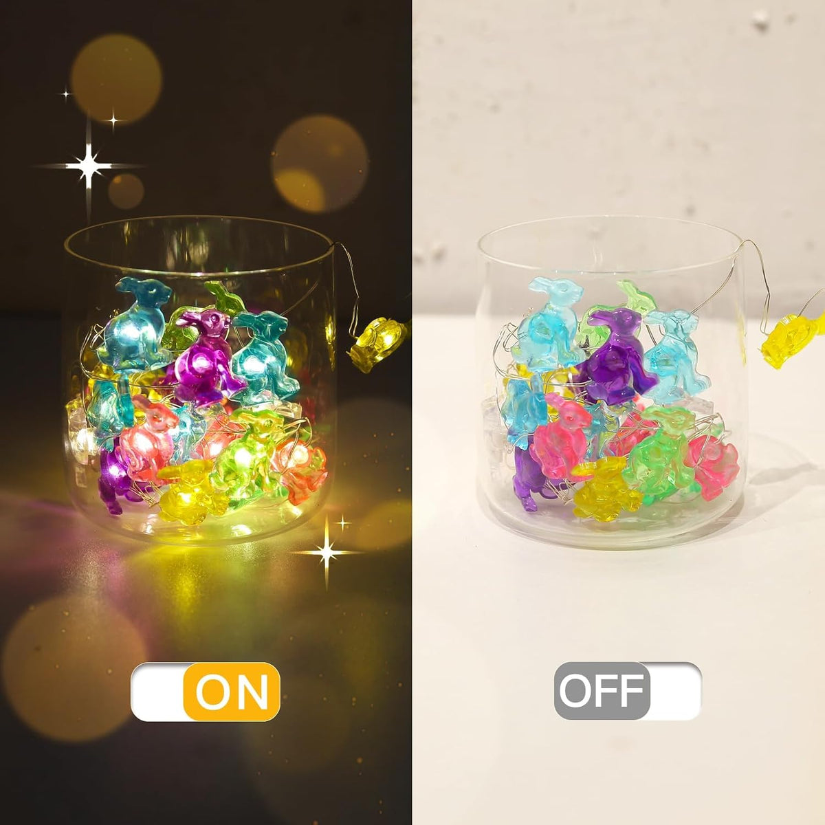 suddus Easter Bunny Battery Operated String Lights, 12.8ft 40LED Waterproof Colorful Easter Fairy Lights with Timer, Easter Lights String Led for Indoor, Tree, Mantle, Table, Outdoor, Spring Decor