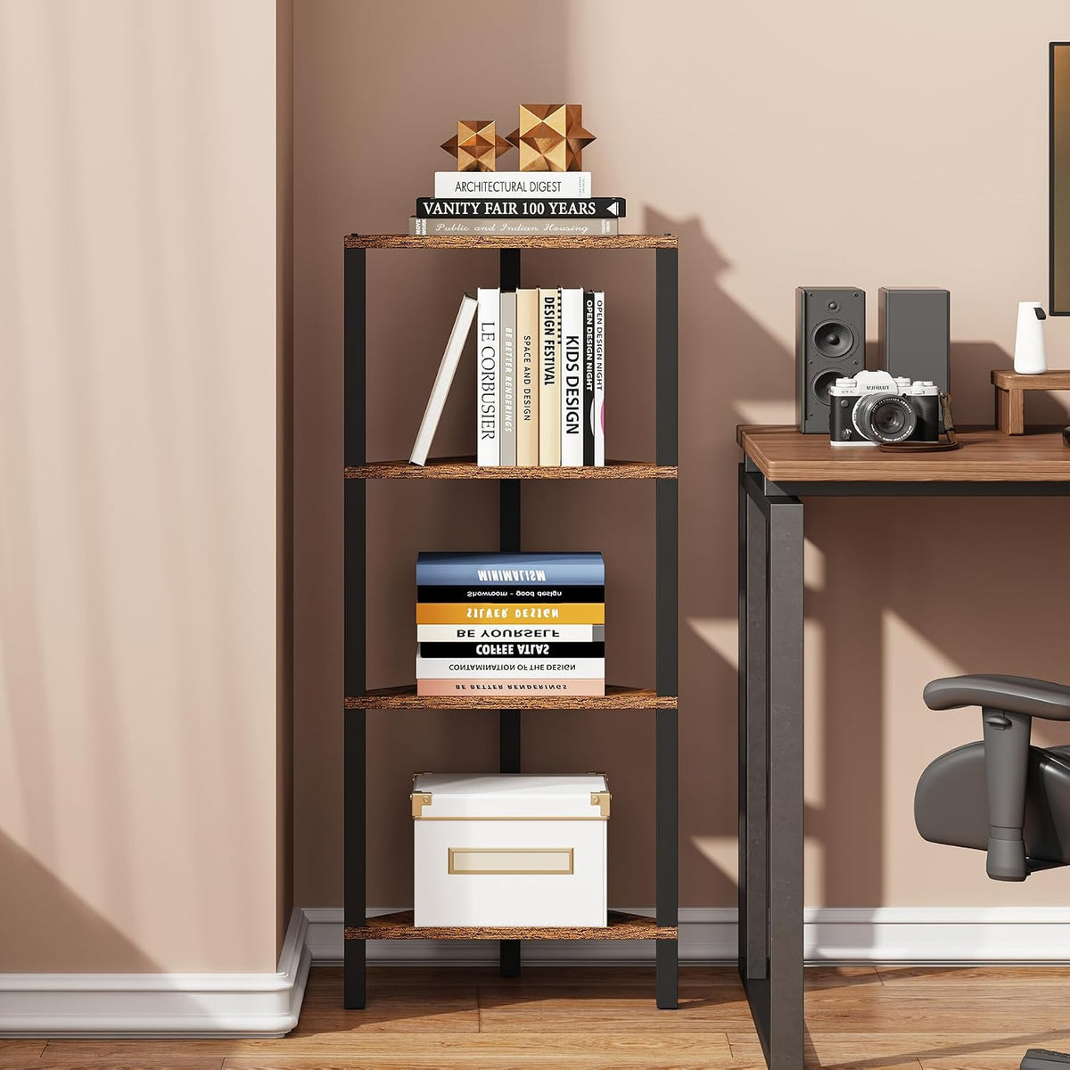 TUTOTAK Corner Shelf, 4-Tier Corner Bookshelf for Small Space