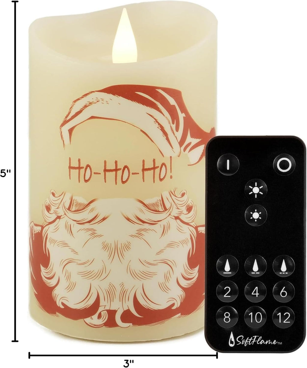 Christmas Flameless Candles with Remote Control, 3"x 5"Battery Operated Flickering 3D Wick Real Wax Pillar Santa Claus Candle