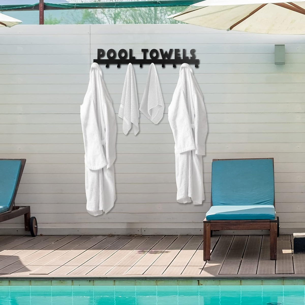 IBosins Large Pool Towel Rack with 10 Hooks Towel Holder Outdoor Black