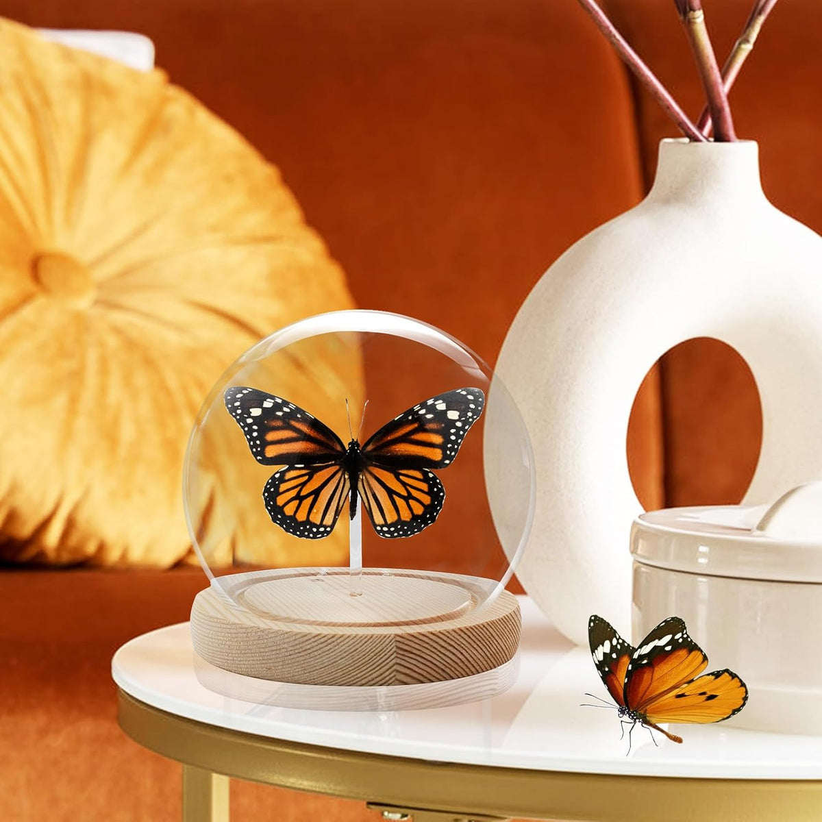 Monarch Butterfly Framed Decoration - Handmade Glass Shadow Box Insect Frame for Butterfly Collectors - Tabletop, Wall Art,Live Room,Gothic Home Decor(Glass Ball)