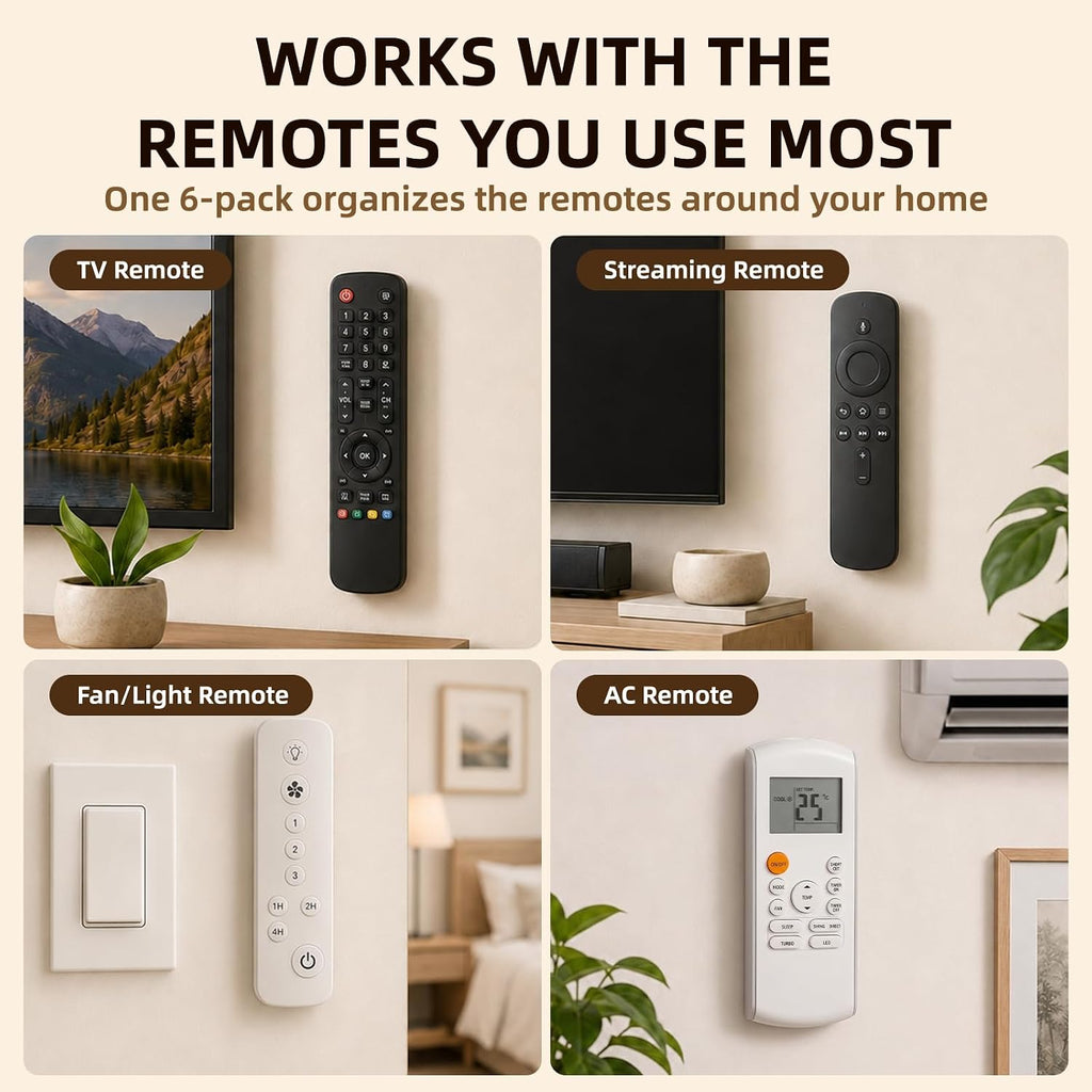 6-Pack Magnetic Remote Control Holder, Hidden Self-Adhesive Wall Mount