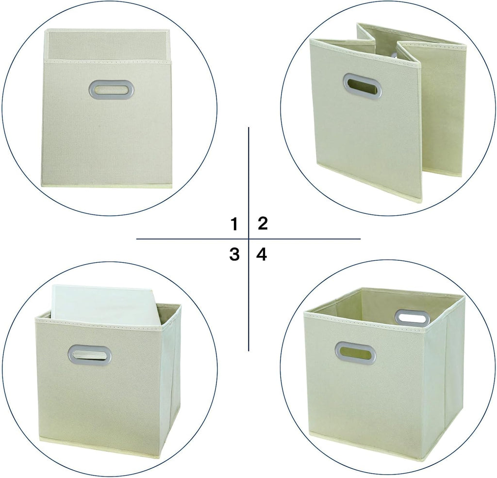 STOREONE Fabric Storage Bins Cubes Baskets Containers-(11X11X11) with Dual Handles Cube Storage Organizer Bins for Shelf Closet, Bedroom Organizers, Foldable Set of 3 (Creamy- White )