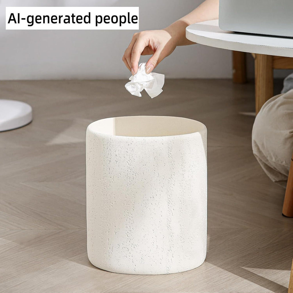 Bathroom Trash Can,1.6 Gallon,Travertine Stone Look,Off White