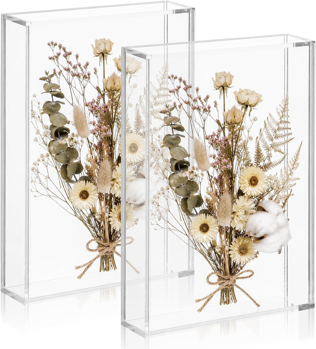 2 Pcs Acrylic Shadow Box, 7 x 5 x 1.4 Inch Clear Tabletop Display Frame No Installation All Clear Memory Boxes for Dried Flowers, Photo, Collectibles