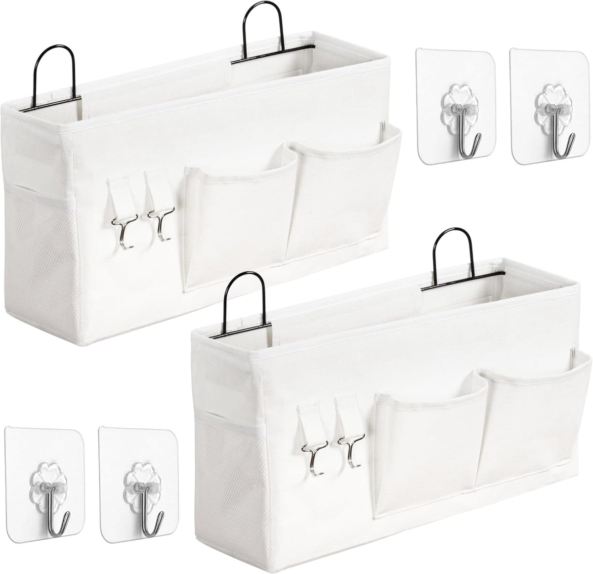 2pcs Large Wall Hanging Storage Bag, Door Closet Linen Fabric Pockets Organizer, Waterproof Multi Functional for Living Room Bedroom Bathroom Kitchen Office RV Camper with Hooks White