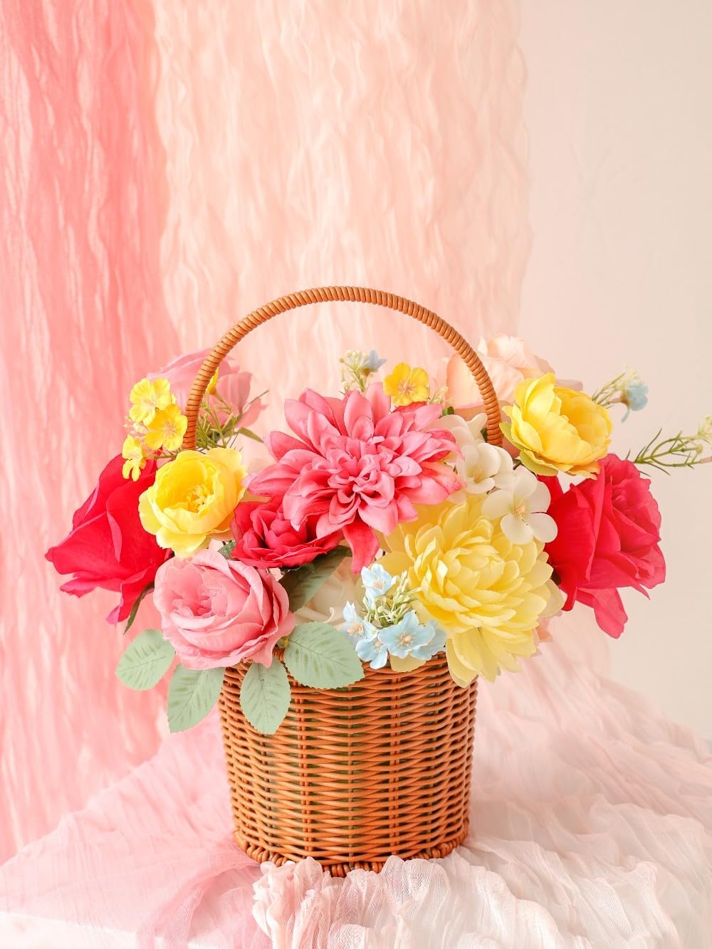 Artificial Flower Box Set Pink & Yellow Silk Flowers Rose Faux Flowers for DIY Bouquets Centerpieces Arrangements Table Decor Baby Shower Party Home Decor (Pink & Yellow)