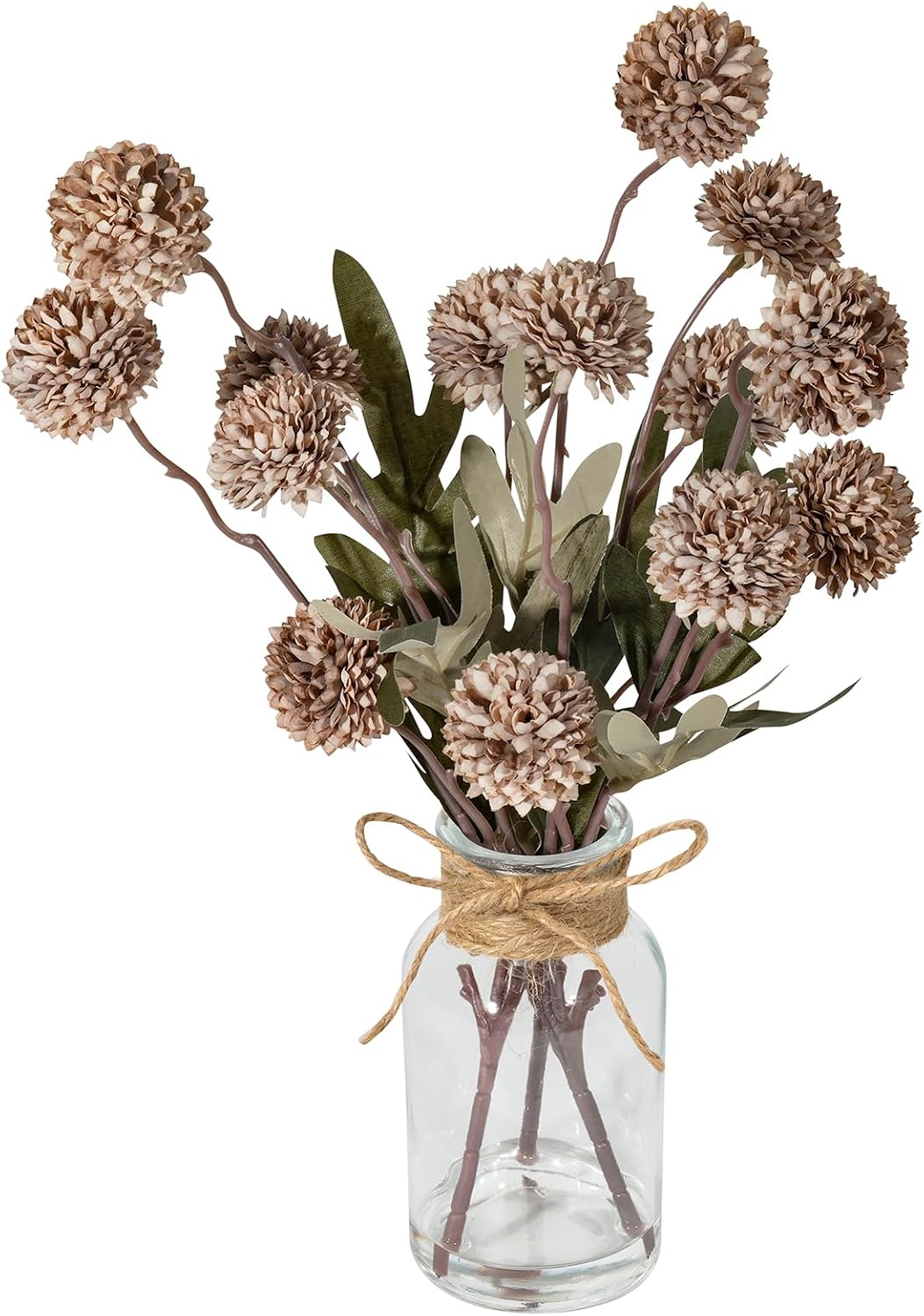 Velener Brown Faux Silk Mums Fake Flowers in Vase With Faux Water, Fake Plants Artificial Flowers For Home Decor Kitchen Bathroom Farmhouse Living Room Coffee Table Small Centerpieces For Table 1 Pack