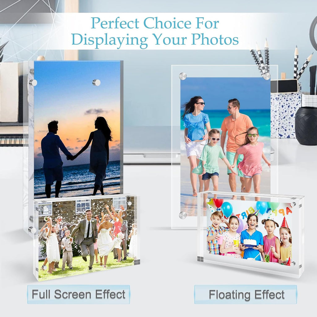 1 Pack 4x6 Acrylic Picture Frames, Premium Acrylic Photo Frame, Double-Sided Magnetic Picture Frames Clear Thickness Lucite Frameless Transparent Square Frame Gift for Home Office Desktop Display