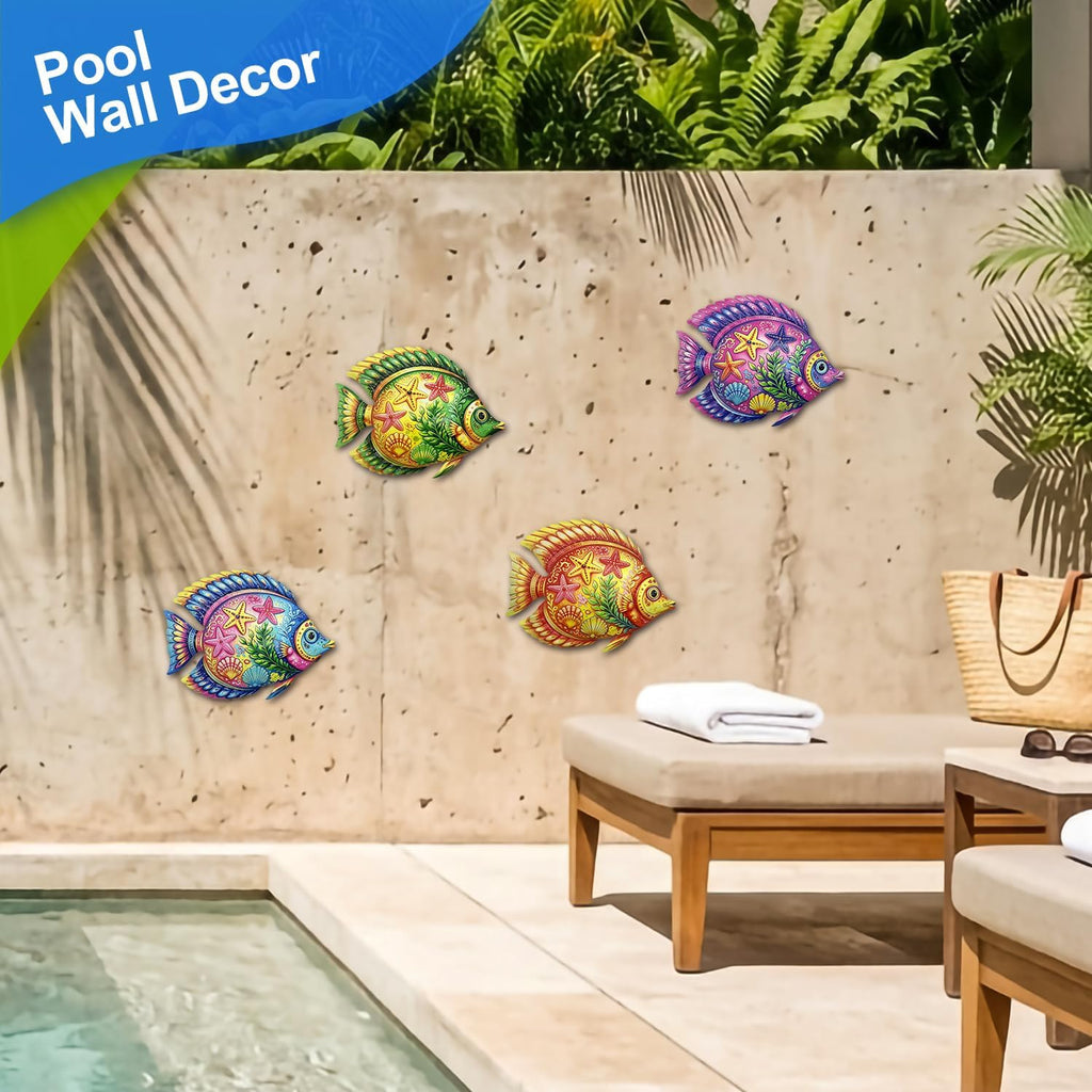 Oraytteo 4 Pack Metal Fish Wall Art Decor Decorations for Indoor or Outdoor