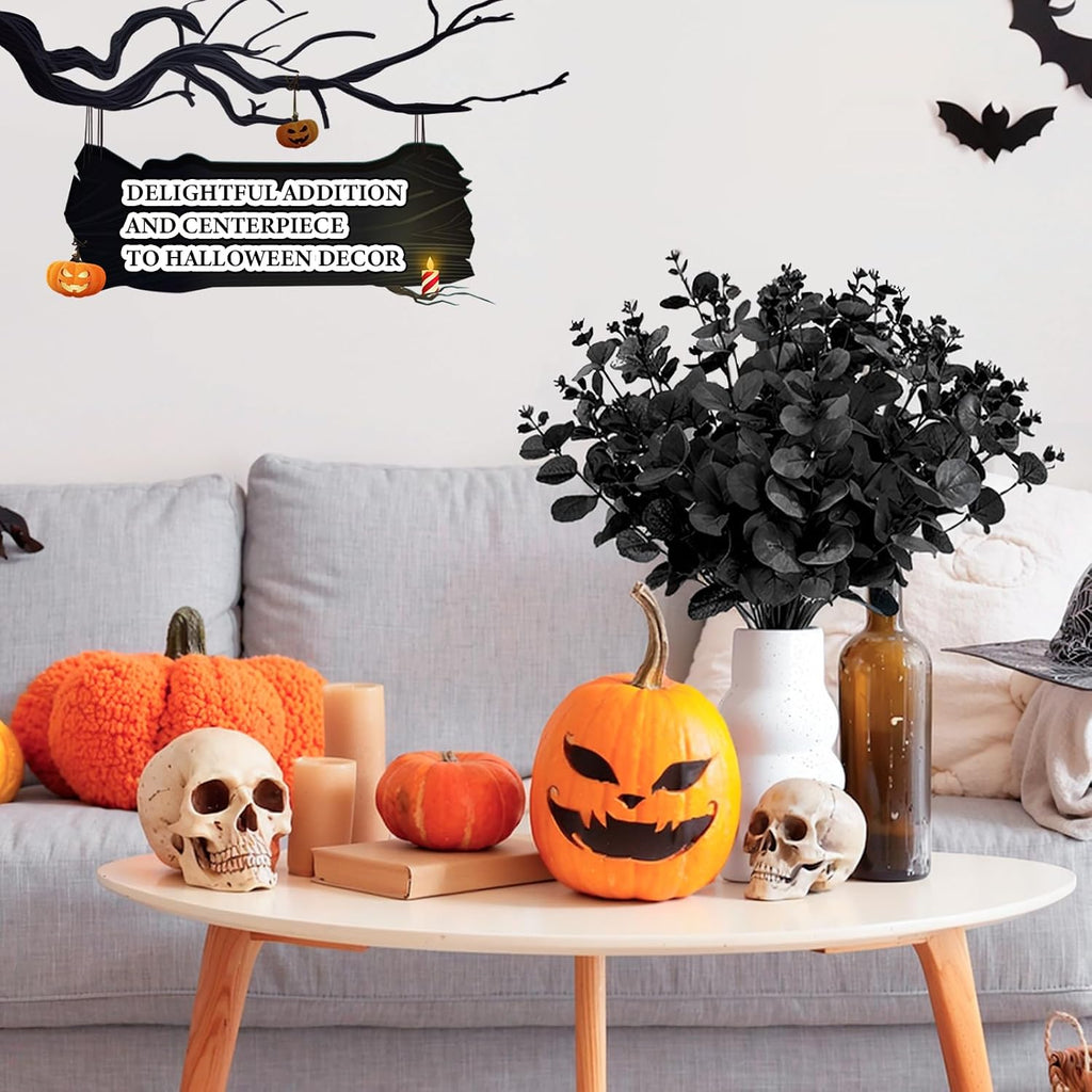 MEILIDY Artificial Eucalyptus Stems, Faux Foliage Branches, Black, 12 Pcs
