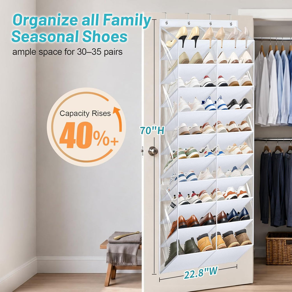 AOODA 30-35 Pairs Clear Over Door Shoe Organizer with Oxford Fabric 10 Tier