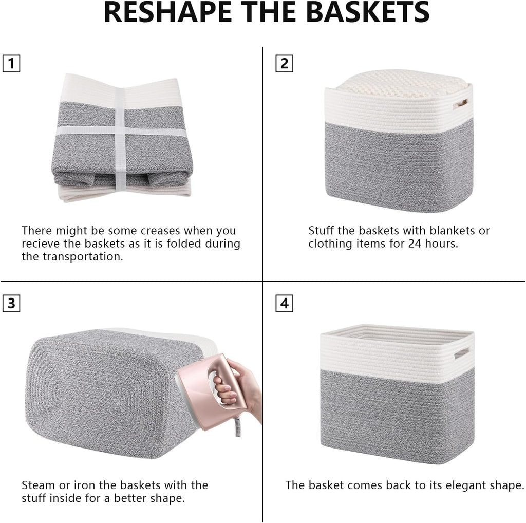 OIAHOMY 2 PACK Tall Storage baskets 42L Blanket Basket Living Room Grey