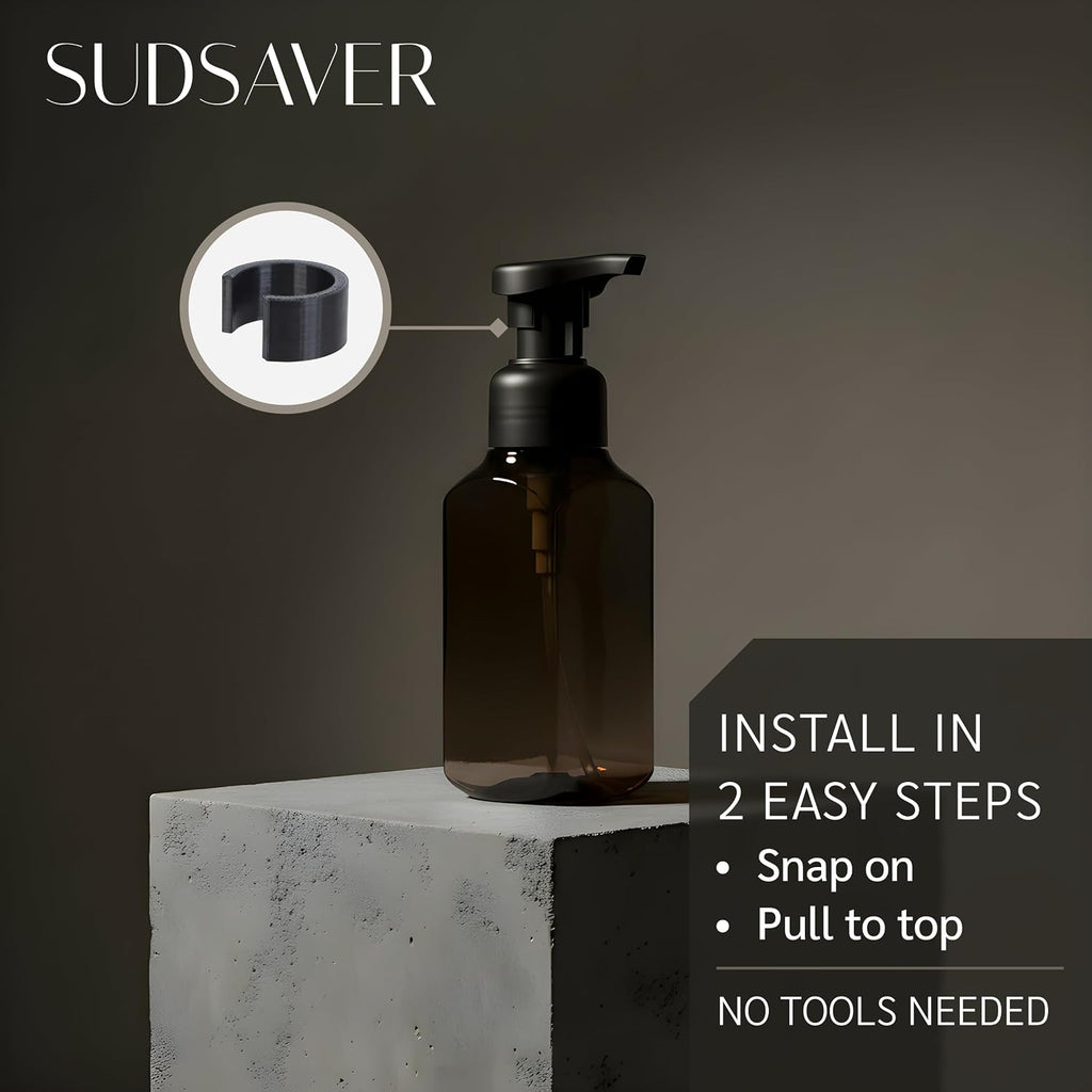 SudSaver Flow Limiter Clips - Compatible with Bath & Body Works Foaming Soap Dispensers - Use 40% Less Hand Soap - Made in The USA - (5-Pack) (Smoke)
