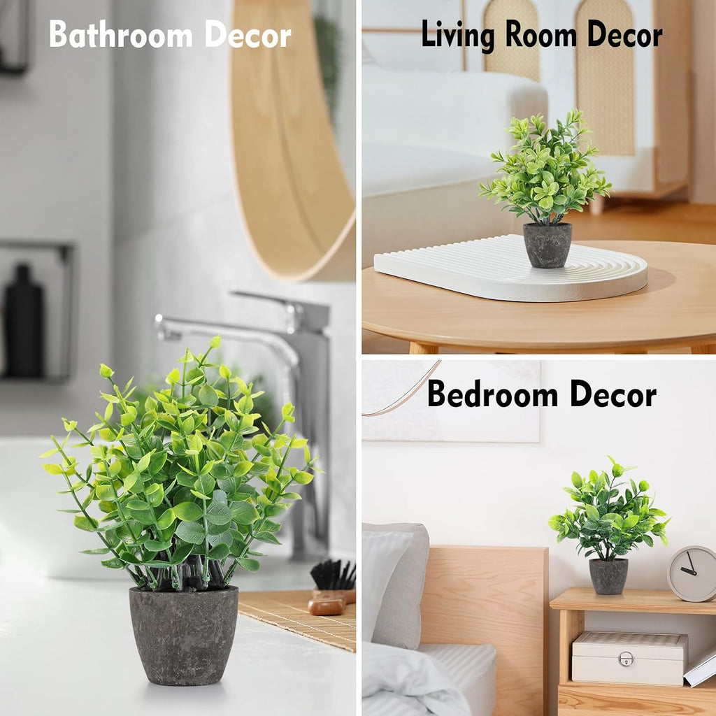 4 Pack Fake Plants Mini Artificial Greenery Potted Plants Bathroom Decor