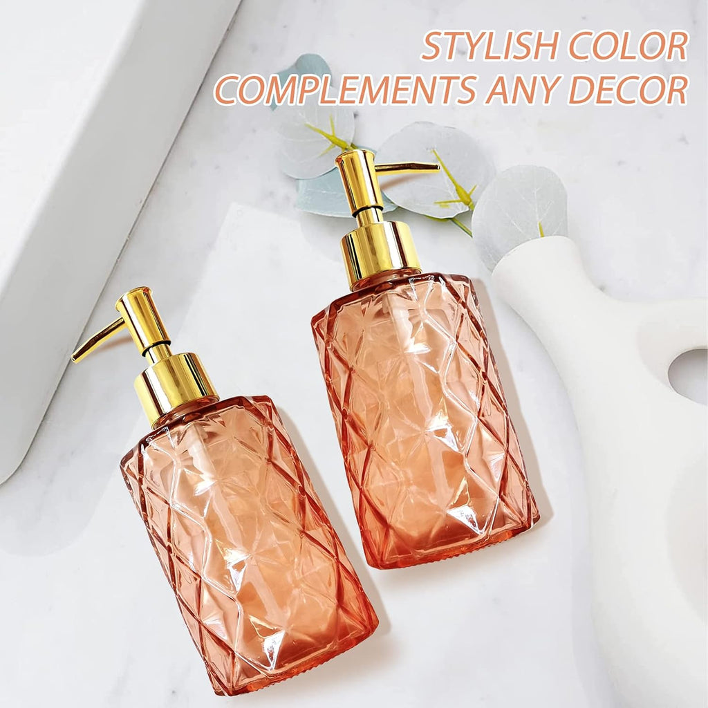 Orange Glass Soap Dispensers for Bathroom,2 Pack 12 Oz/330 ml